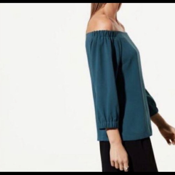 Babaton off-the-shoulder shirt, blue - Picture 1 of 5